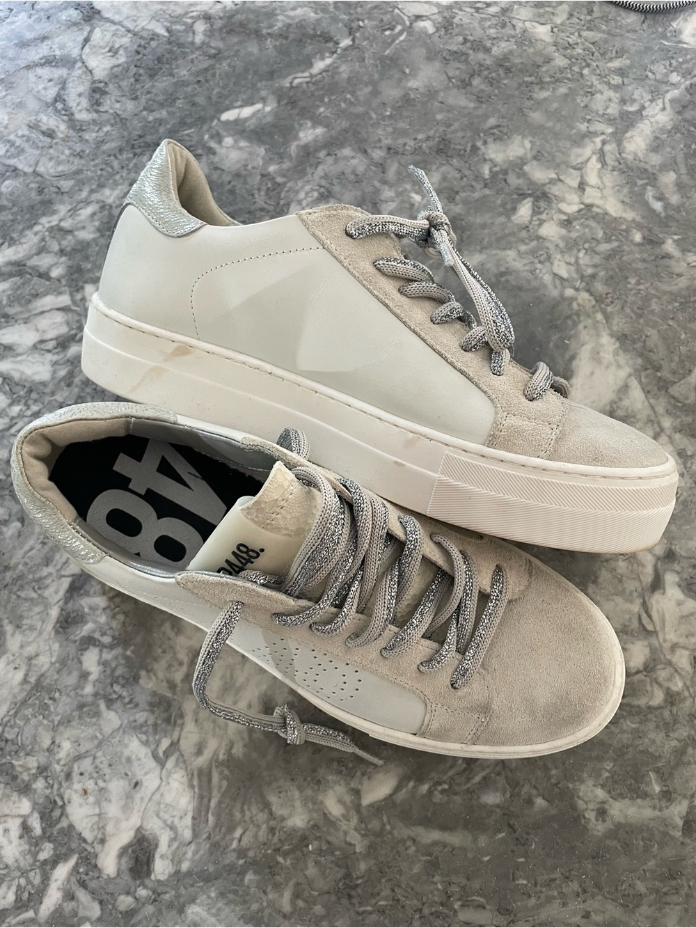 P448 White and Light Gray Platform Sneakers